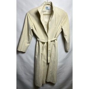 Vintage SAMUEL ROBERT ivory Faux Suede Full Length Belt Trench Coat Size 16